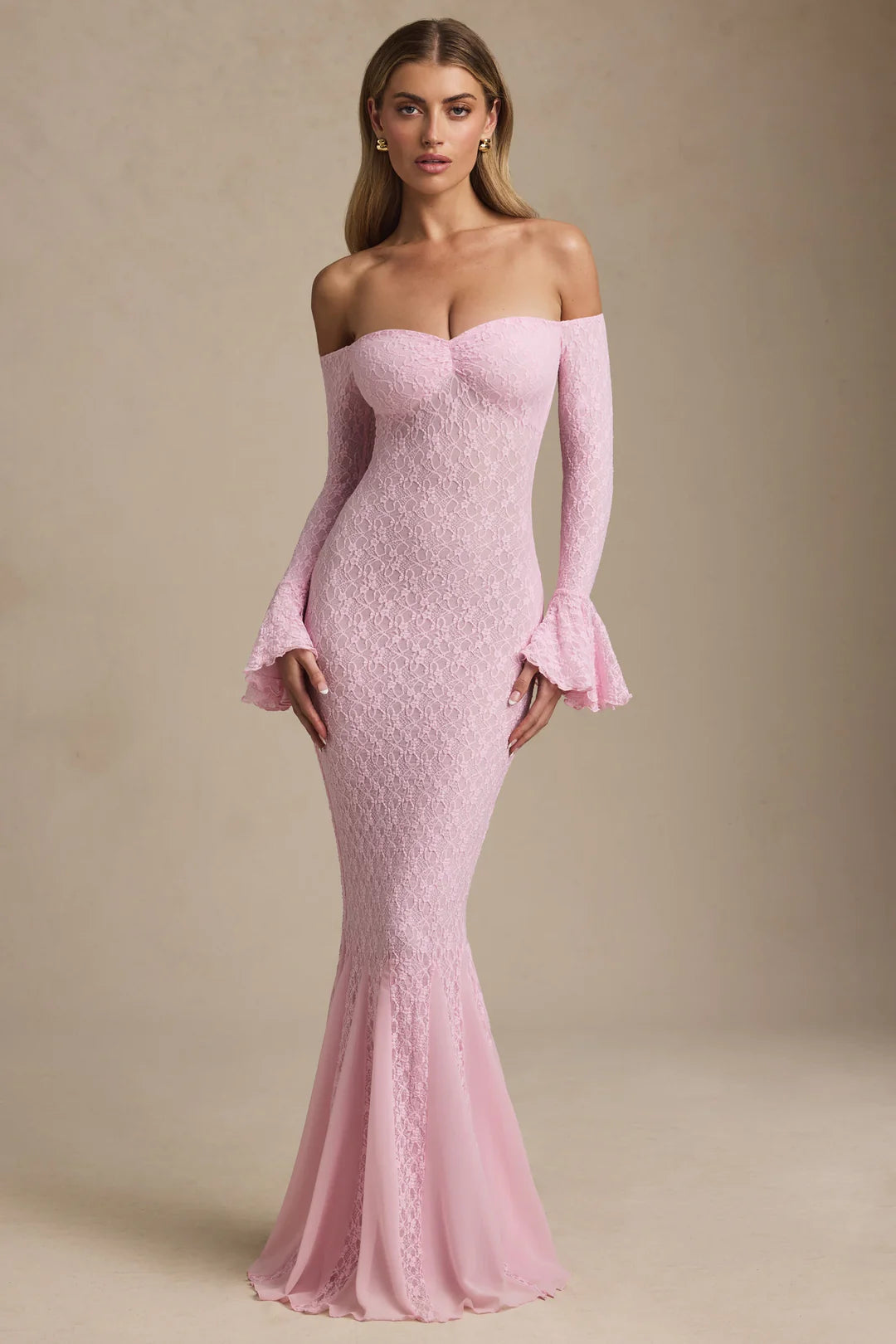 Strapless Long Sleeve Lace Mermaid Dress