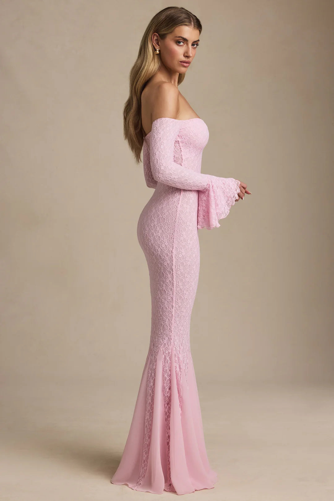 Strapless Long Sleeve Lace Mermaid Dress