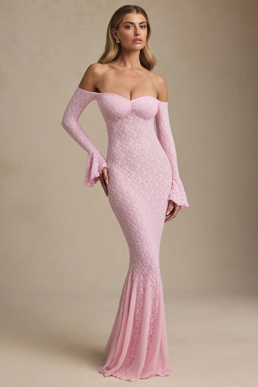 Strapless Long Sleeve Lace Mermaid Dress