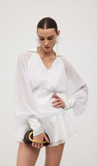 Solid Lantern Sleeve Mini Dress