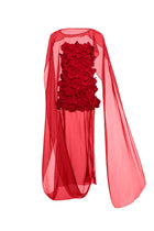 Straight-Neck Cape-Style Spaghetti-Strap 3D Floral Evening Gown
