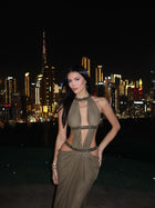 Crew-Neck Sleeveless Cutout Ruched Backless Dress