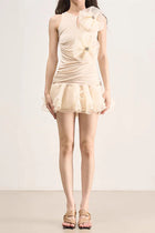 Sleeveless Cutout Mini Dress with 3D Floral Appliqué