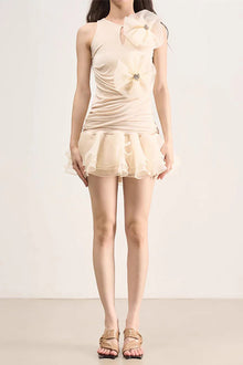 Sleeveless Cutout Mini Dress with 3D Floral Appliqué