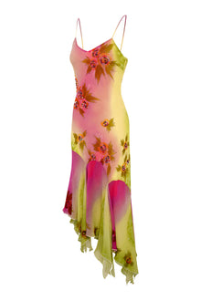 Hand-Beaded Ombre-Dyed Chiffon Spaghetti Strap Dress