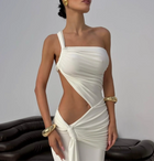 One-Shoulder Cutout Ruched Twist Bodycon Dress