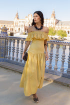 Off-Shoulder / Square-Neck Ruffle Midi Dress