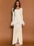 Square Neck Ruffle Long-Sleeve Asymmetrical Hem Maxi Dress