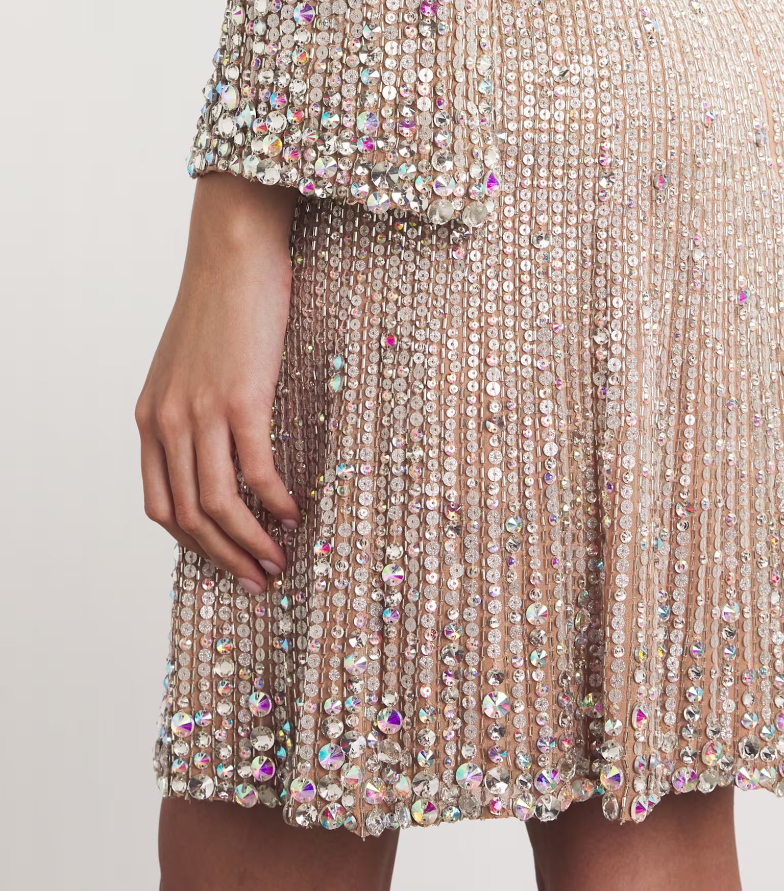 Sequin Rhinestone-Embroidered Long-Sleeve Gown