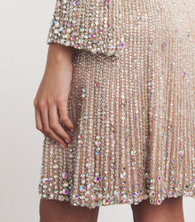 Sequin Rhinestone-Embroidered Long-Sleeve Gown