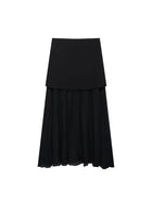 Vest-Style V-Neck Top & Mesh-Panel Skirt Set