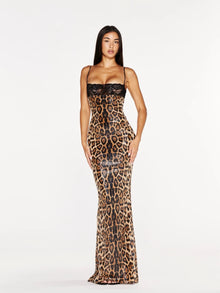 Spaghetti Strap Lace-Trim Sequin Leopard Bodycon Mermaid Dress