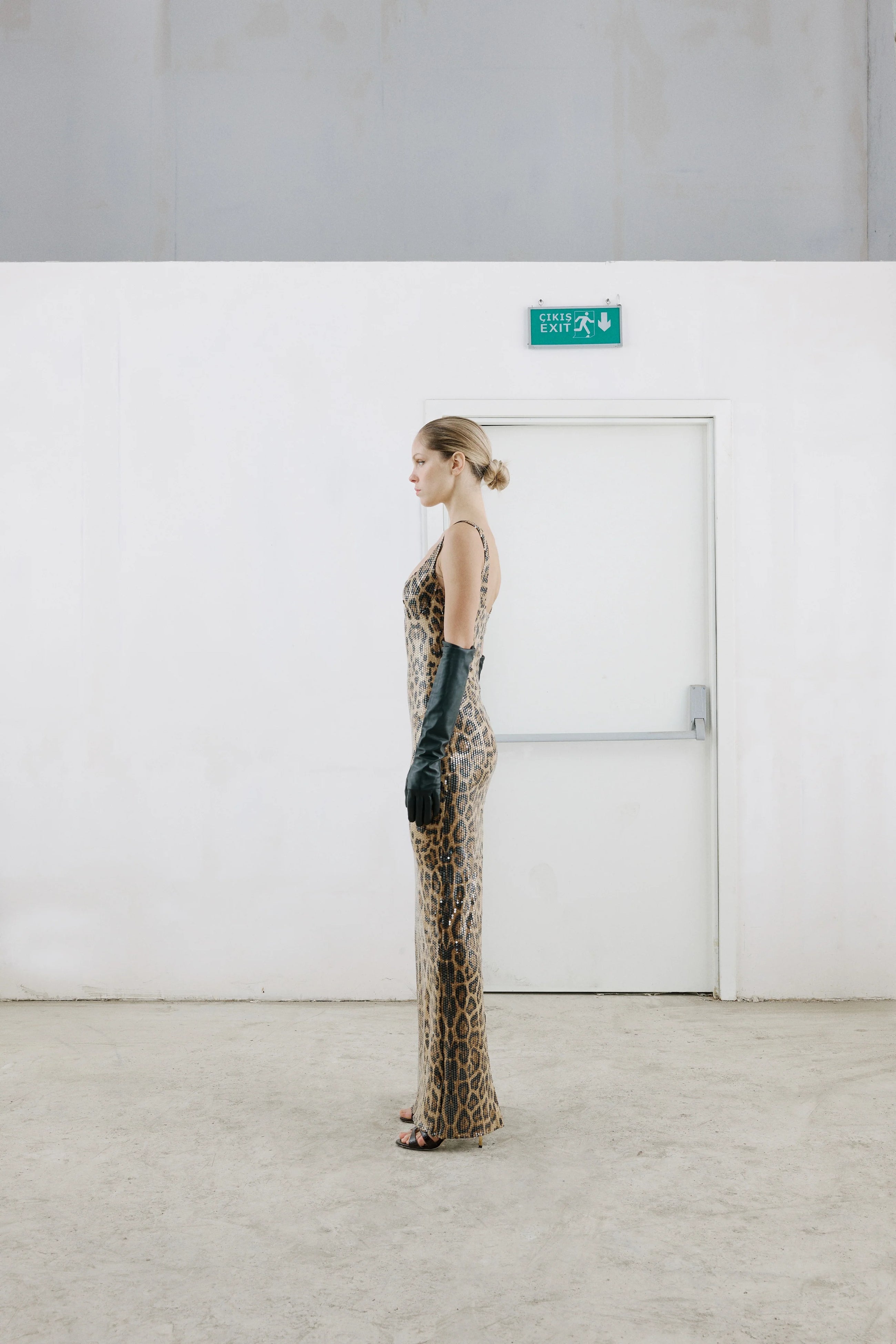 Two-Piece Sequin Leopard Spaghetti Strap Dress with Pullover Cape