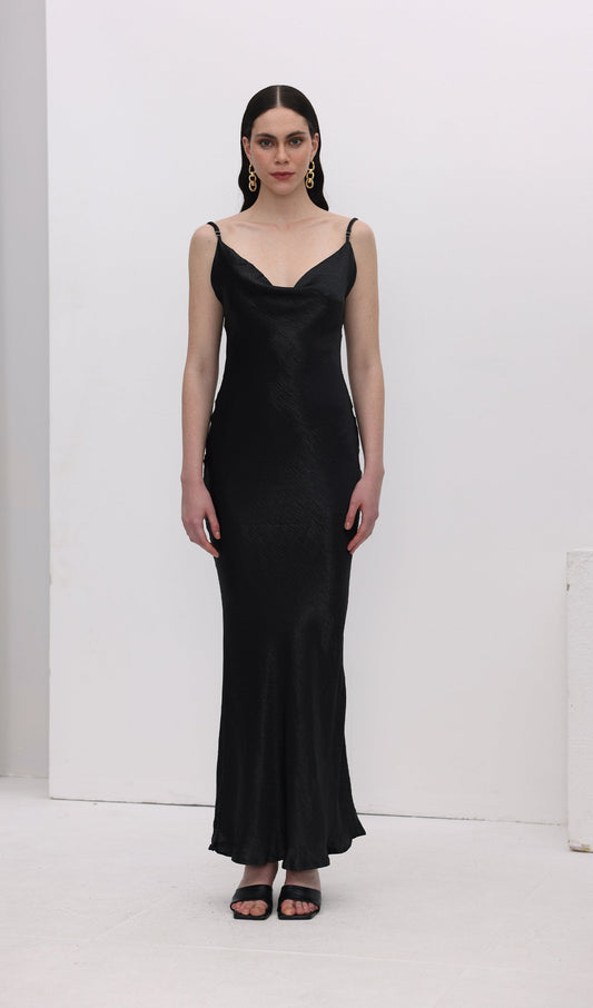 Satin Cowl Neck Backless Slip Dress