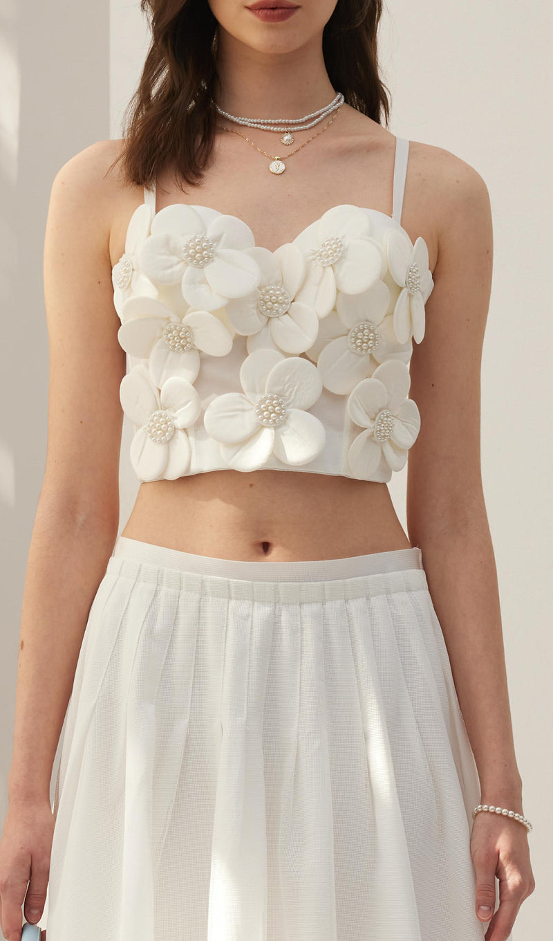 Flower Embellished Bra Top White