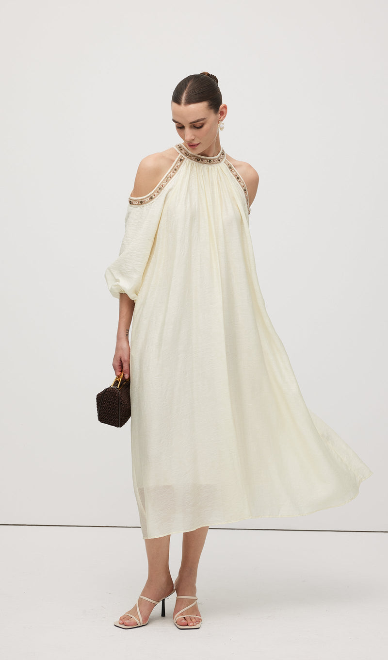 Embroidered Off Shoulder Midi Dress