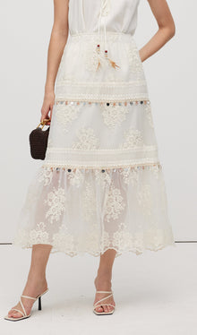 Lace Embroidery Bohemian Midi Skirt