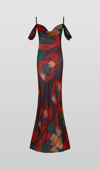 Abstract Floral Print Slip Maxi Dress