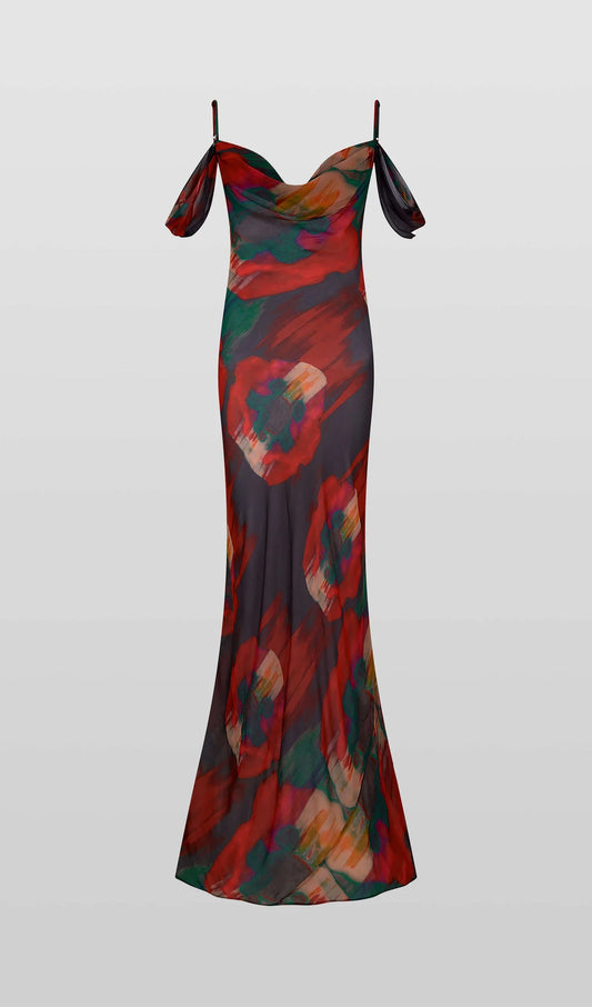 Abstract Floral Print Slip Maxi Dress