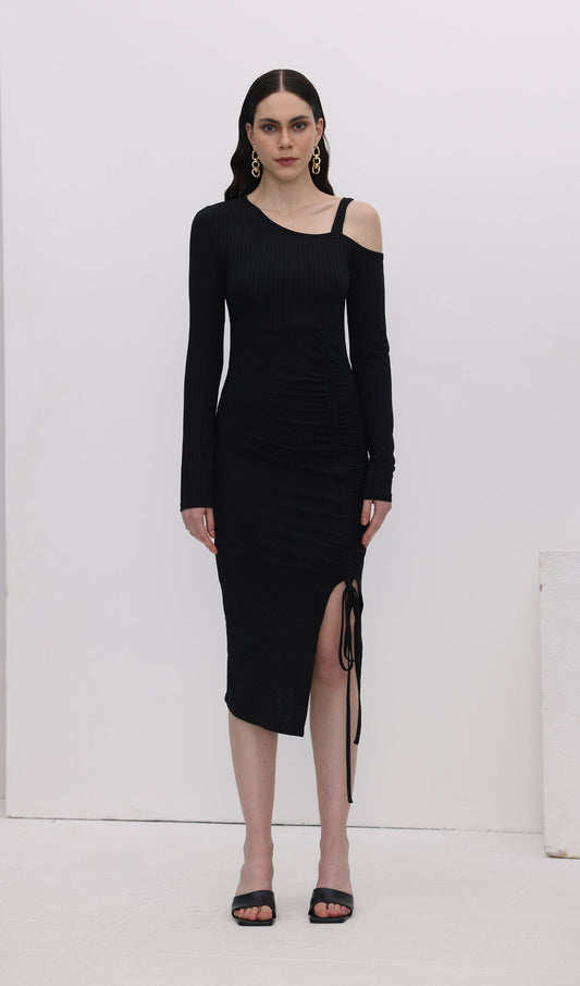 Solid Pleats Split Midi Dress