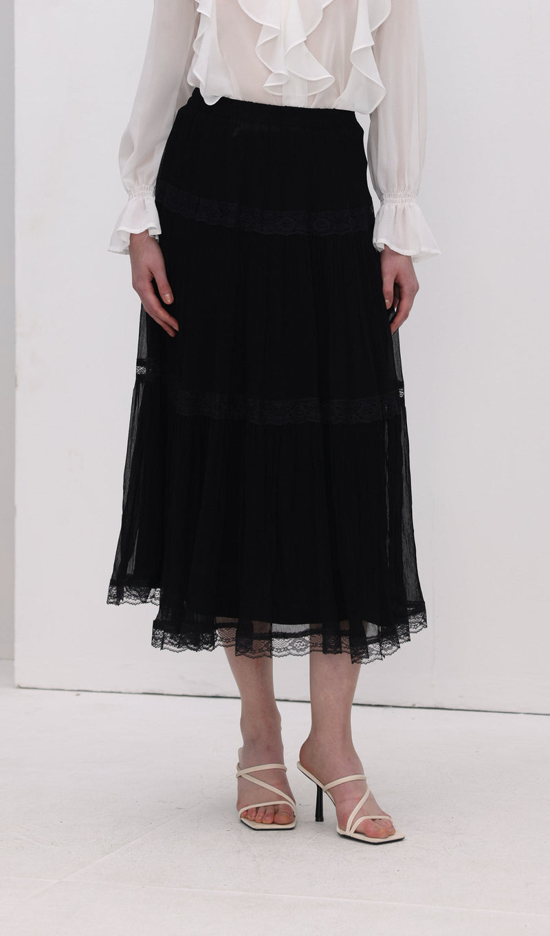 Solid Pleated Midi Skirt