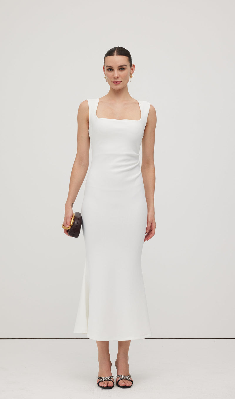 Square Neck Crepe Midi Dress