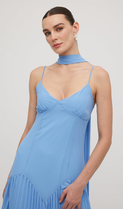 Plunge Front Ruffled Hem Midi Dress