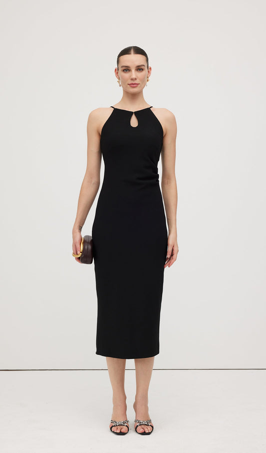 Solid Keyhole Cutout Midi Dress