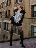 Lace-Splicing Blazer-Style Long-Sleeve Mini Dress