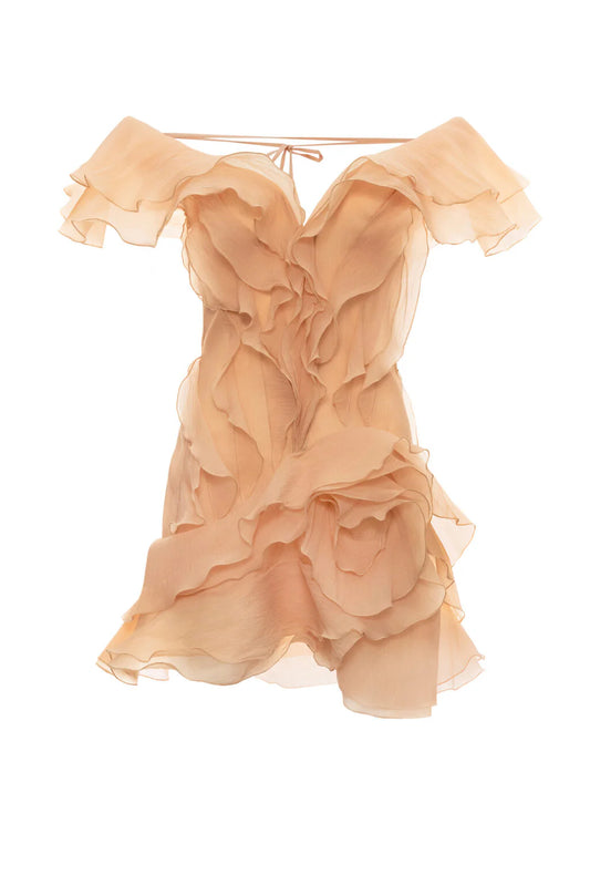 Theia Ruffle Layers Strapless Mini Dress In Beige