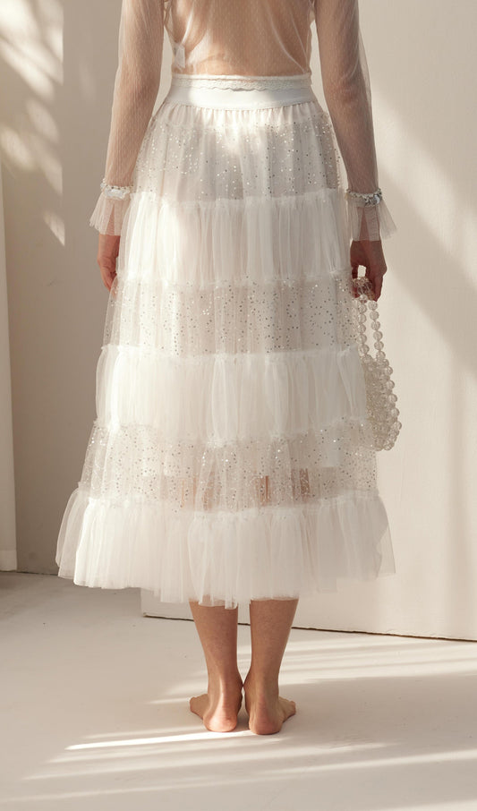 Lace Pleated Panel Skirt