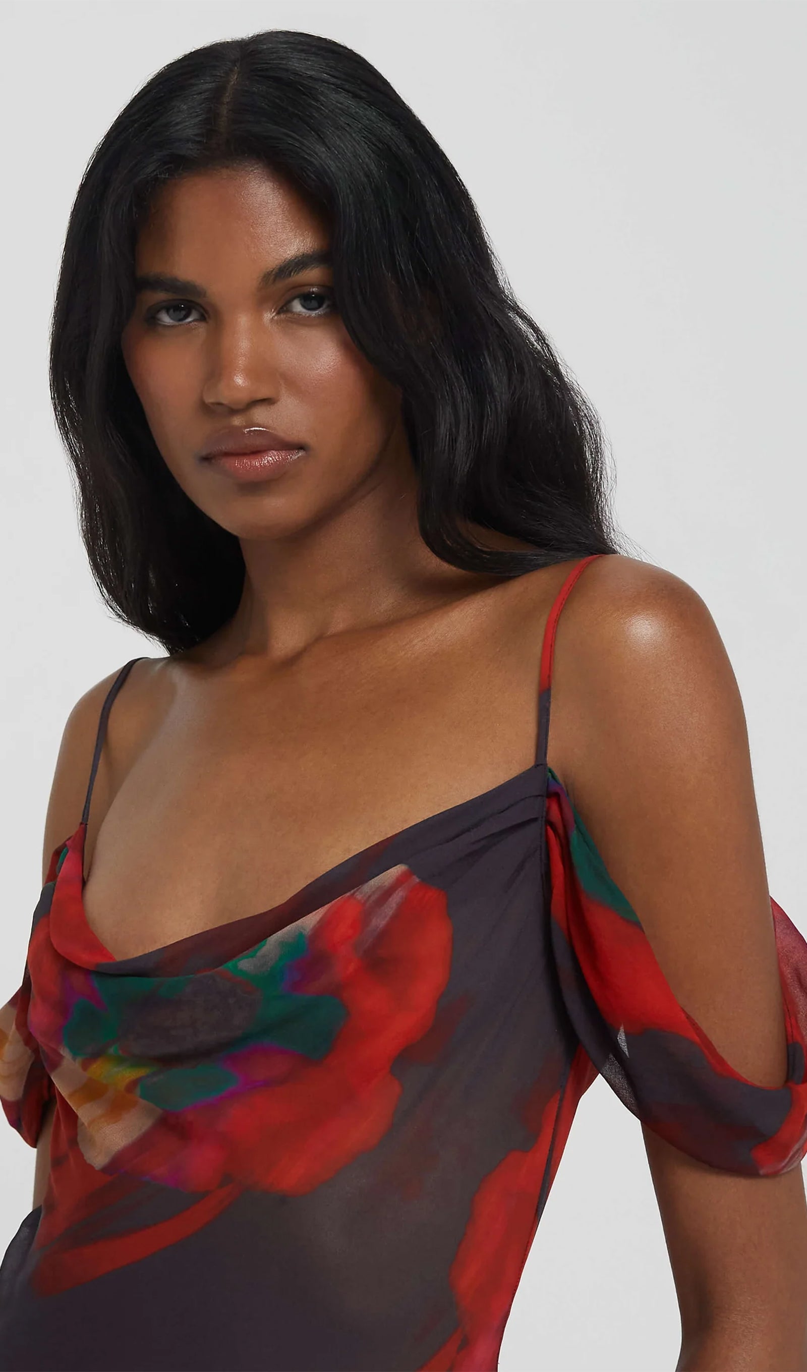 Abstract Floral Print Slip Maxi Dress