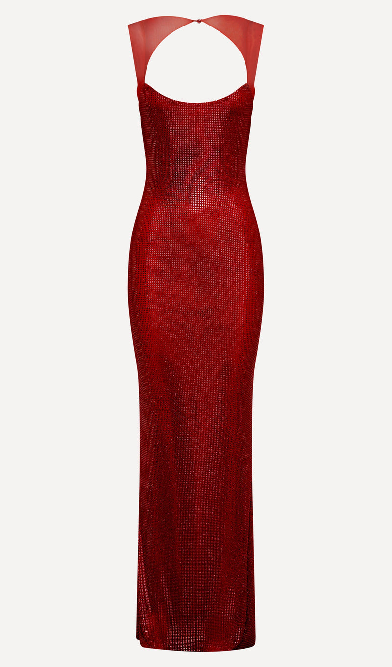 Hot Fix Maxi Dress With Mesh Red