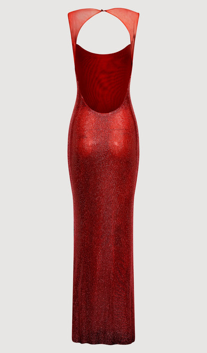 Hot Fix Maxi Dress With Mesh Red
