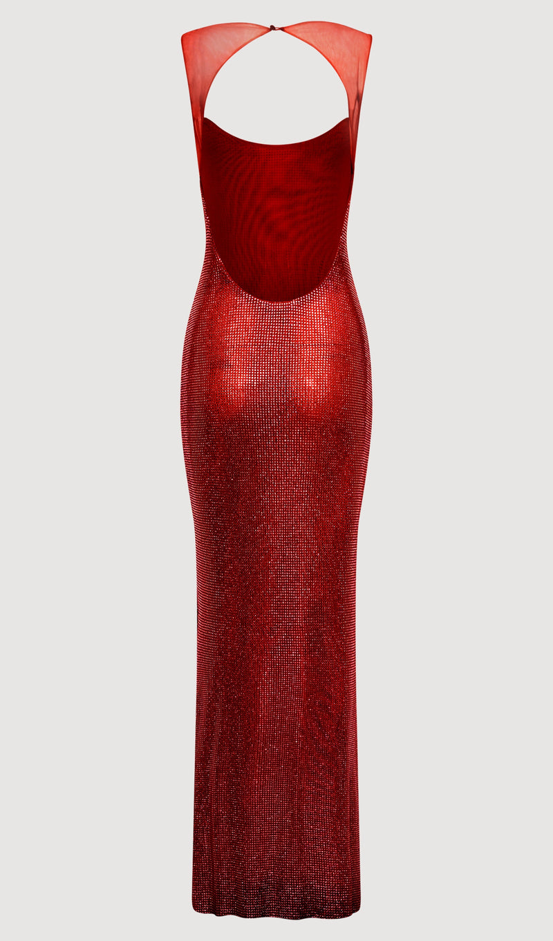 Hot Fix Maxi Dress With Mesh Red