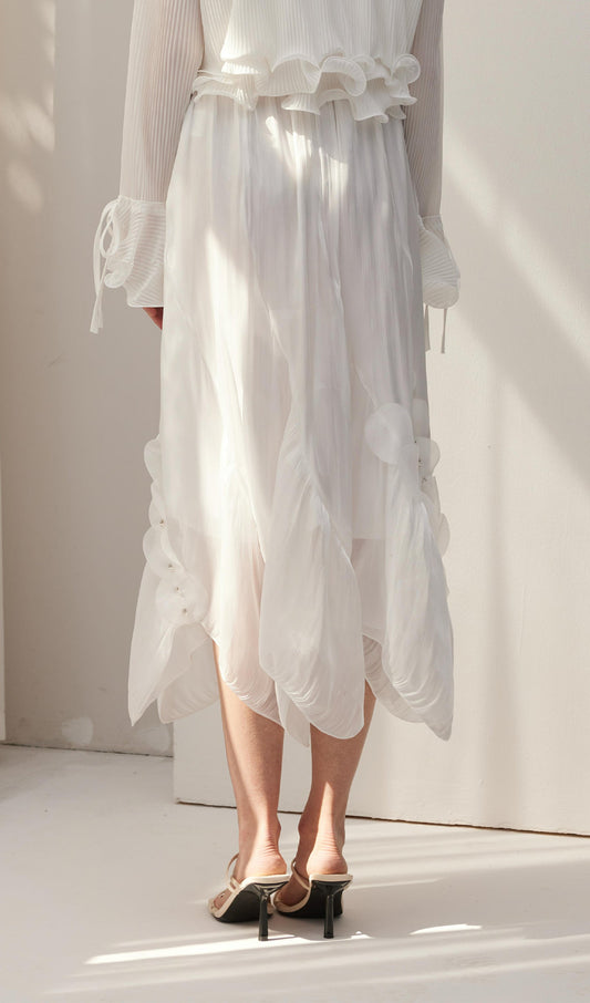 Solid Draped Midi Skirt