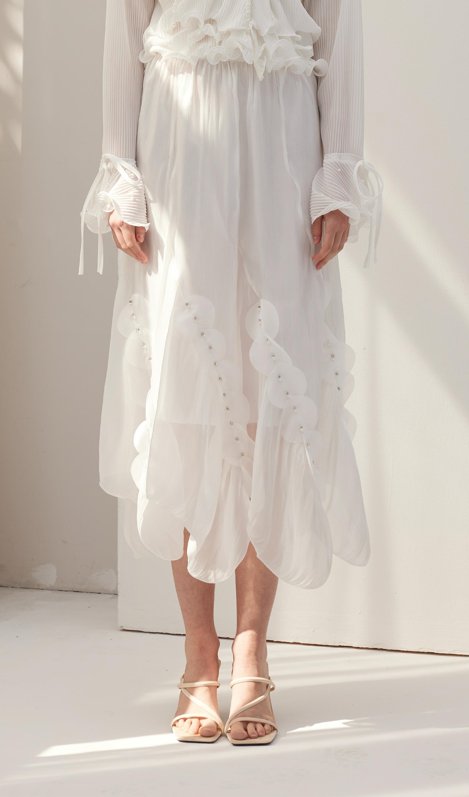 Solid Draped Midi Skirt