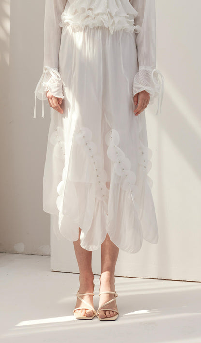 Solid Draped Midi Skirt