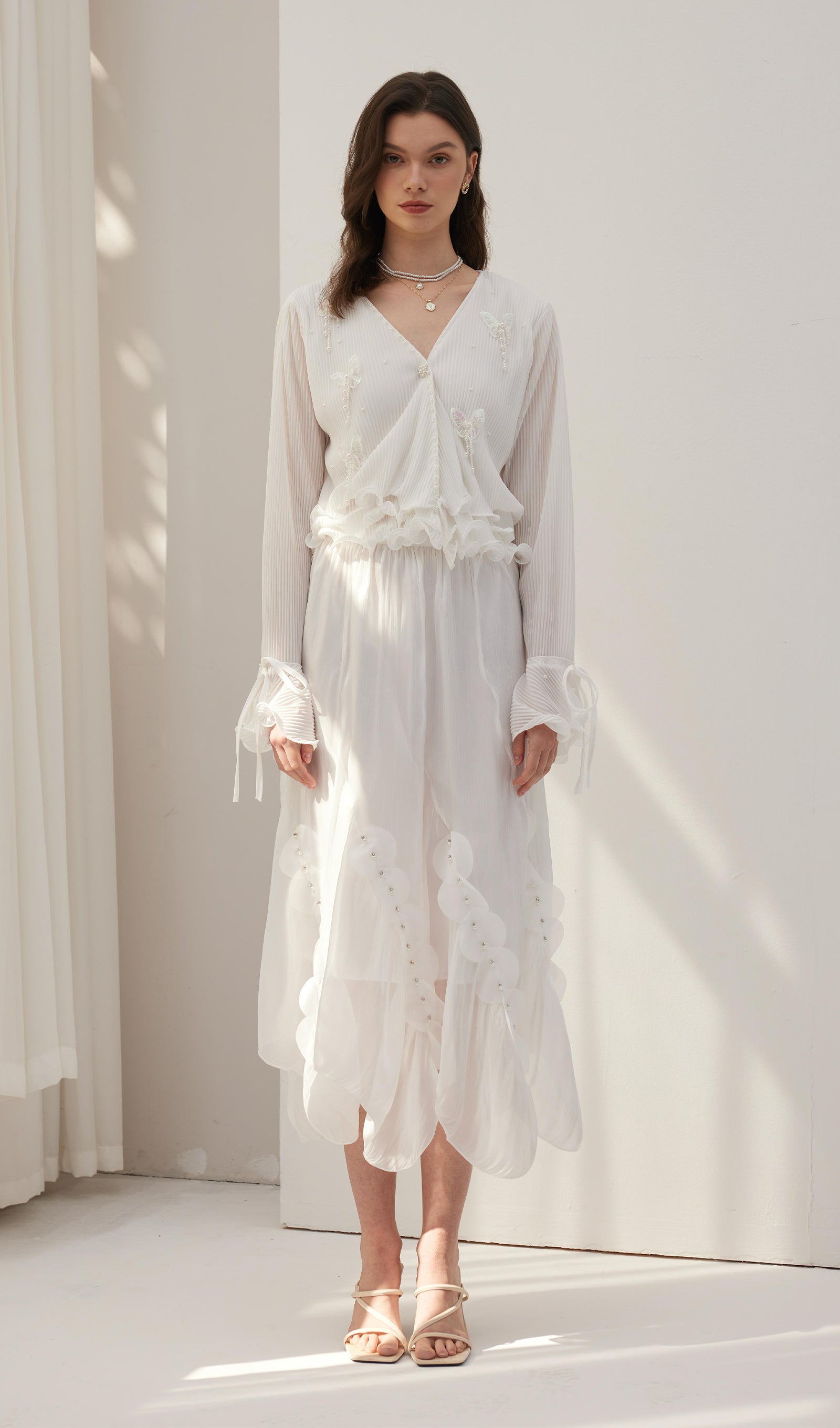Solid Draped Midi Skirt