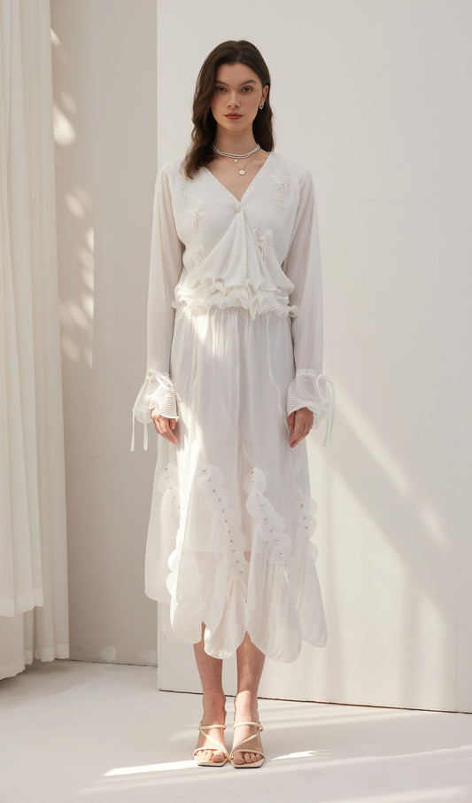 Solid Draped Midi Skirt