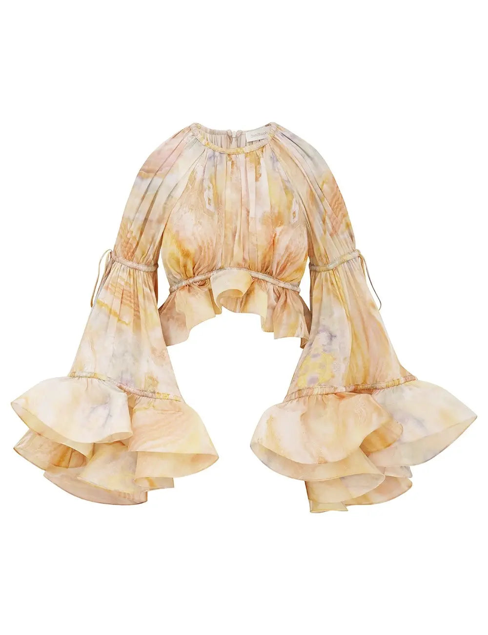 Shoulder cutout flounce sleeve top and ruffled hem skirt