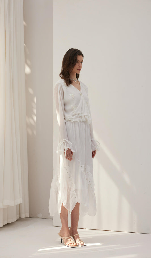 Solid Draped Midi Skirt