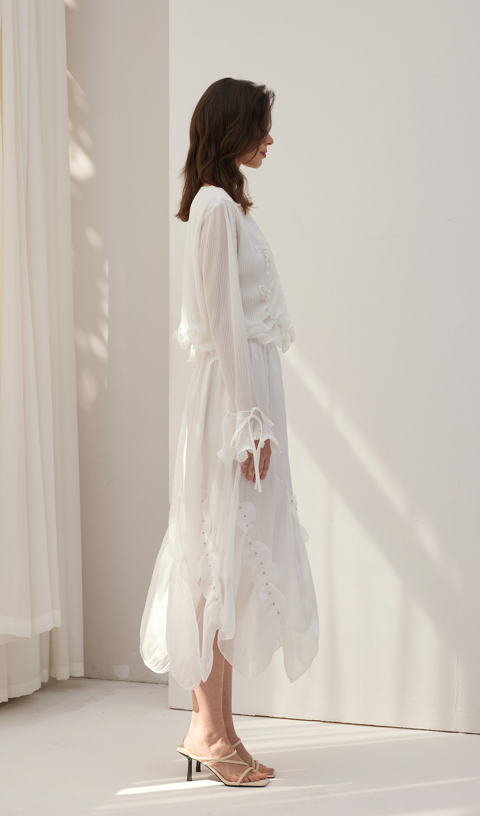Solid Draped Midi Skirt