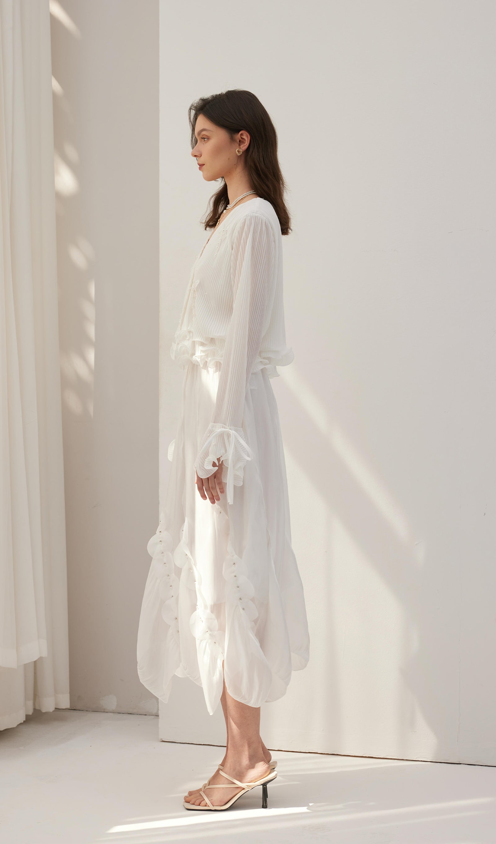 Solid Draped Midi Skirt