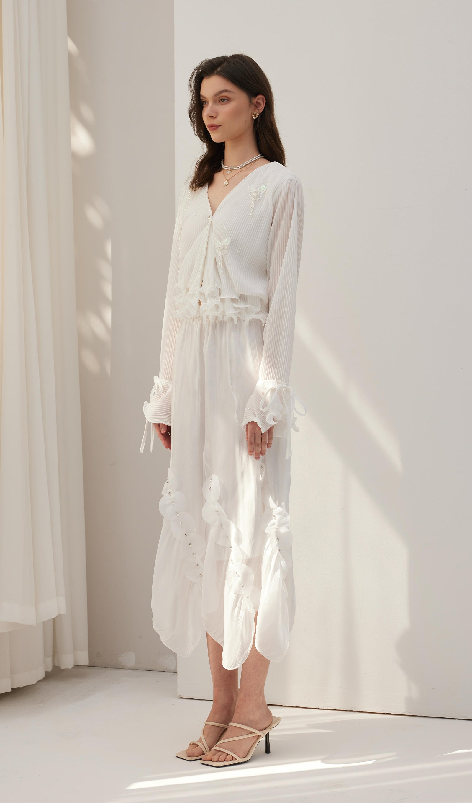 Solid Draped Midi Skirt