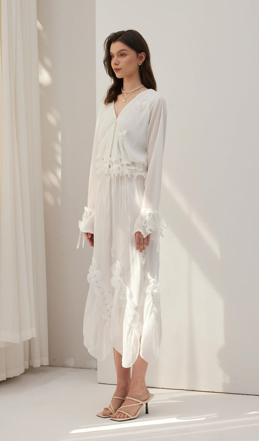 Solid Draped Midi Skirt