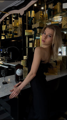 Lena Feather Trimmed Midi Dress Black