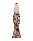High-Neck Sleeveless Backless Ruched Leopard-Print Maxi Dress