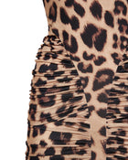 High-Neck Sleeveless Backless Ruched Leopard-Print Maxi Dress