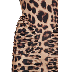 High-Neck Sleeveless Backless Ruched Leopard-Print Maxi Dress